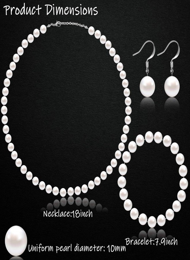 Aurelema 4 Pcs Christmas Faux Pearl Costume Jewelry Set for Women Wedding 1920s Simulated Necklace Bracelet Earrings Gifts(White,10mm) - Image 3